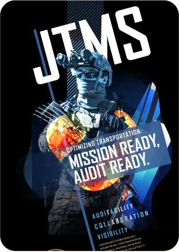 USTRANSCOM JTMS poster with a soldier, Mission Ready, Audit Ready lettering.
