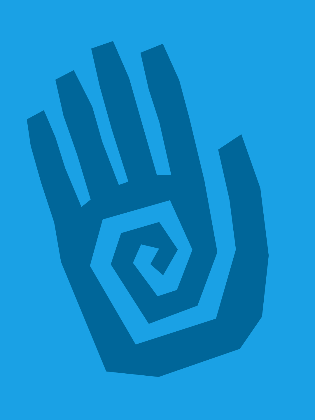 Large blue spiral hand symbol for Shawnee Counseling Center.